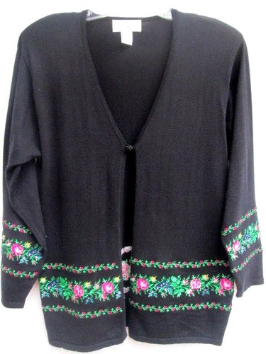 Vtg 80's...OVERSIZE...BLACK...EMBROIDERED...SWEATER...CASUAL CORNER...sz MED - Picture 1 of 5