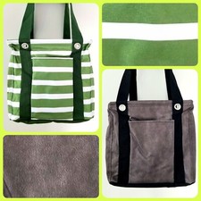 NEW Thirty One SMALL Utility Tote Green Cabana Stripe Chestnut Distressed 31
