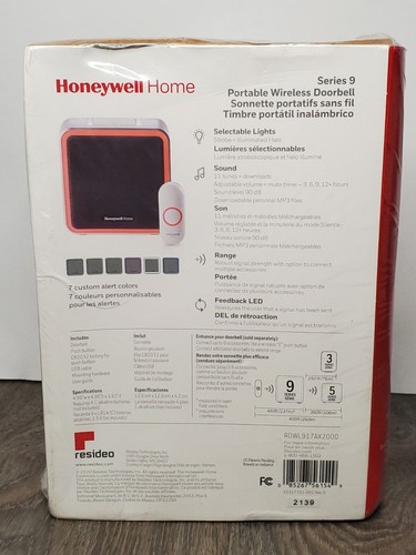 Honeywell Home RDWL917AX Series 9 Portable Wireless Doorbell and Push Button-NEW - Picture 3 of 6