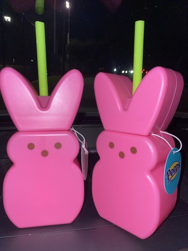 NEW 2024 PINK Easter PEEPS Bunny Tumbler Cup GREEN Straw 14 oz ZAK !