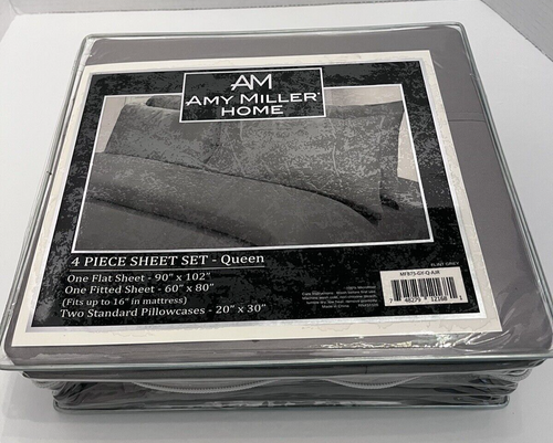 Juego de sábanas Amy Miller Home Queen 4 piezas gris pedernal microfibra supersuave nuevo - Imagen 10 de 11