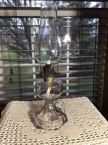 Antique 15 1/2” Lavender Purple Hue Pedestal Finger Oil Lamp With Wick