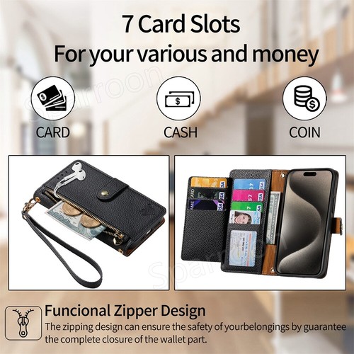 Wallet Hülle Für iPhone 17 16 15 14 13 12 Pro Max Handy Leder Schutz Case Tasche - Picture 25 of 88