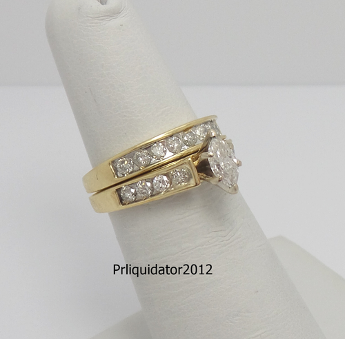 1CT Natural Marquise Diamond Engagement Wedding Ring Bridal Set 14K Yellow Gold