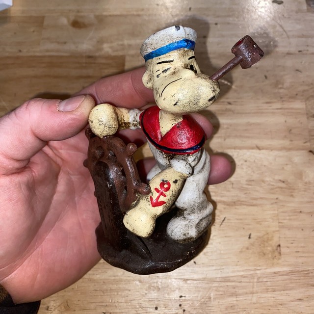 Popeye Sailor Man Cast Iron METAL Navy Collector Patina Man Cave Decor Birthday Popeye Sailor Man Cast Iron METAL Navy Collector Patina Man Cave Decor Birthday
