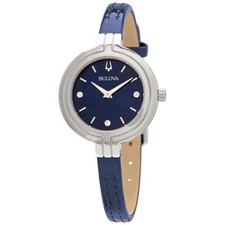 BULOVA 96P212 RHAPSODY BLUE DIAMOND DIAL SILVER BLUE LEATHER BAND WOMENS WATCH