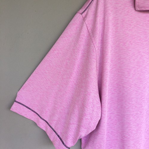 FootJoy Polo Shirt Mens Large Pink Pin Striped Golf Performance Stretch Light - Picture 7 of 12