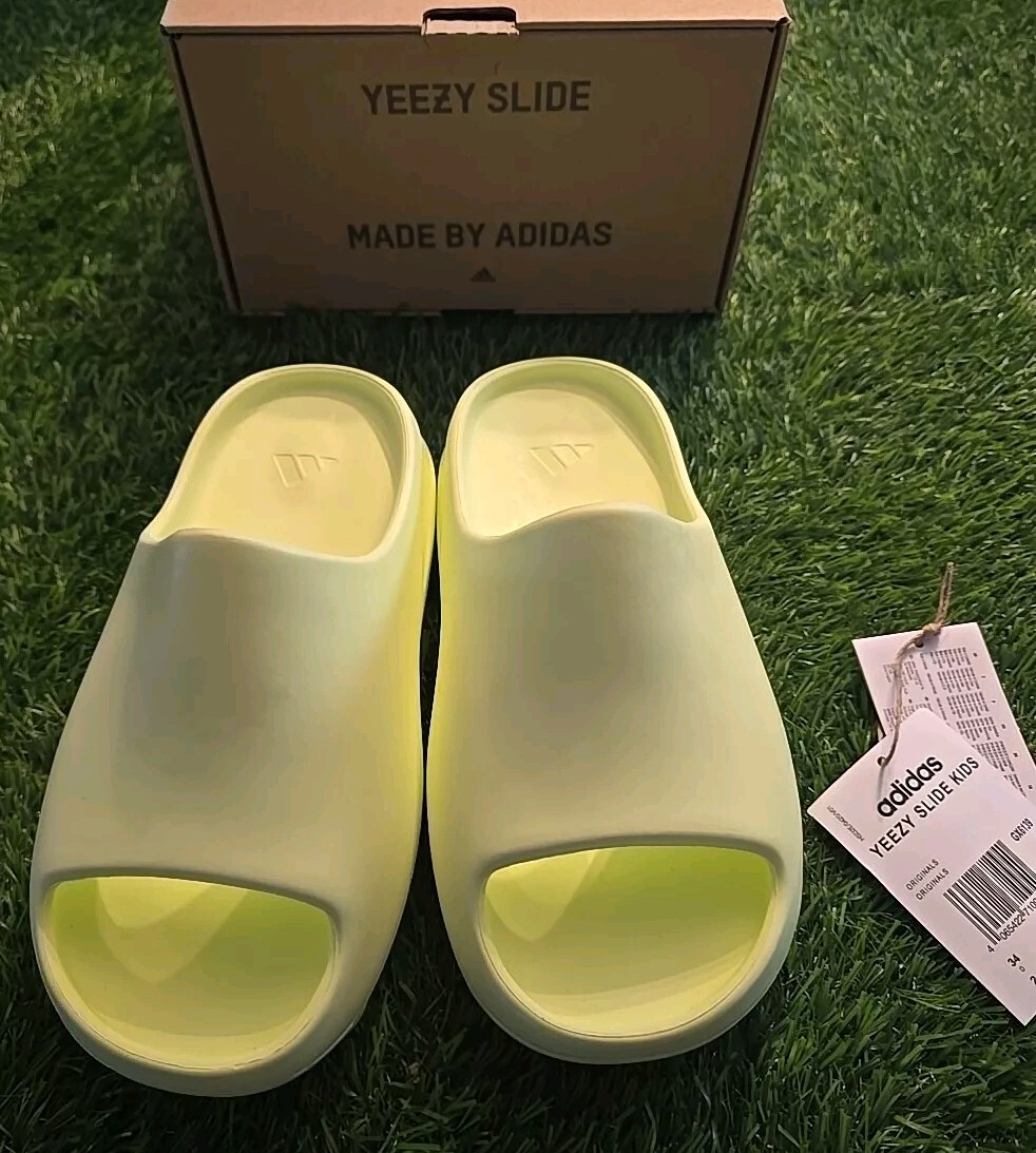 Adidas Yeezy Slide Glow Green Little Kids Size 2Y Youth