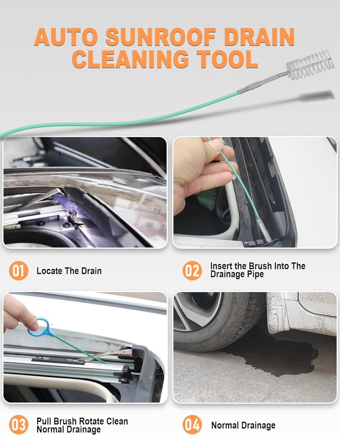 Auto Sunroof Drain Cleaning Tool, 78 Inch Flexible Drain Brush Long