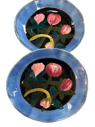Anthropologie Francesca Kaye 8” Blue Floral Atelier Dessert Plate Shallow Bowl - Picture 3 of 4