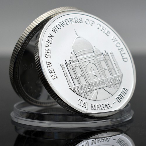 New Seven Wonders of World Art Crafts Coin India Taj Mahal Silver Plated Medal - Picture 4 of 12