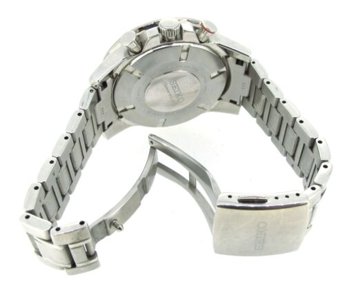 Seiko Sportura Perpetual Solar Silver Black Chronograph Quartz Wristwatch 45 MM - Picture 5 of 8