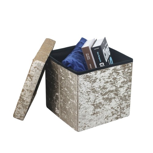 New Quilted Top Folding Storage Ottoman Seat Toy Storage Box Crushed Velvet - Picture 6 of 38