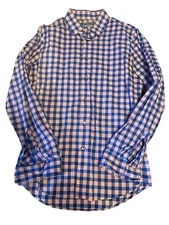 Express Button Up Shirt Mens Small Pink/Blue Plaid Long Sleeve Fittes