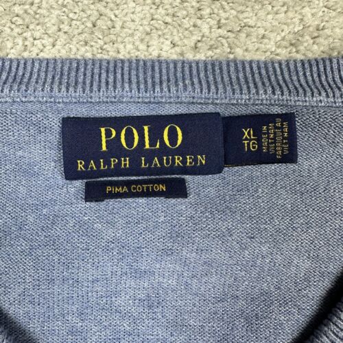 Ralph Lauren Sweater Mens XL Blue V Neck Pima Lightweight Sweat Shirt Pullover - Picture 3 of 7