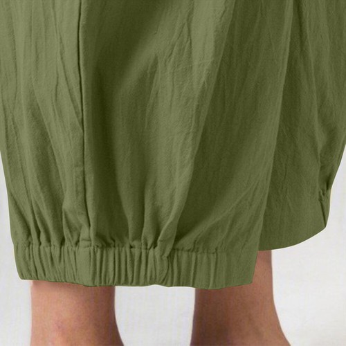 Womens Cotton Linen Cropped Harem Pants Summer High Waist Wide Leg Trousers Size - Picture 7 of 16