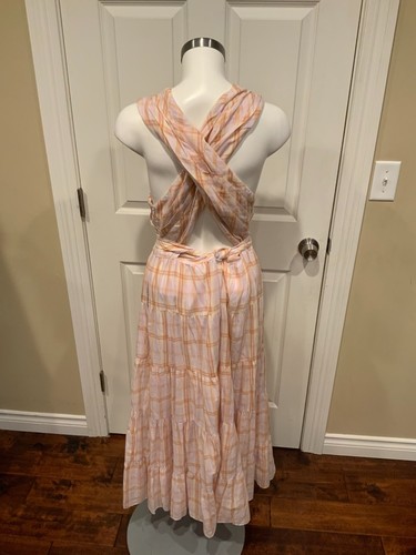 Ulla Johnson Noelle Pale Lilac Plaid Midi Dress w/ Crossover Straps, Size 10 NWT - Picture 13 of 16