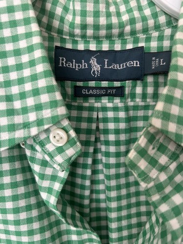 Ralph Lauren Polo Button Up Shirt Mens L Large Green Check Long Sleeve - Picture 3 of 4