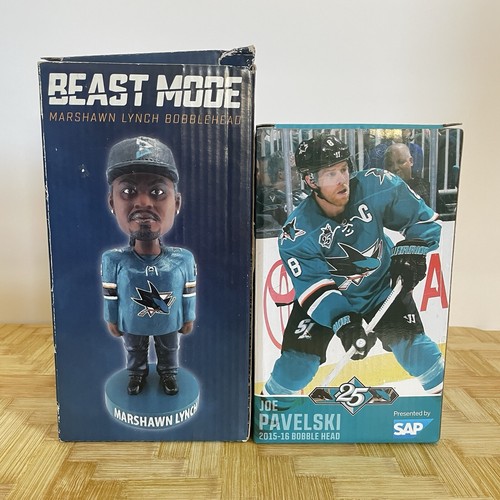NIB San Jose Sharks Bobbleheads Joe Pavelski Marshawn Lynch Beast Mode LOT OF 2