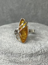 Genuine Baltic Amber Stone Ring with Sterling Silver. Cognac Amber Stone Ring.