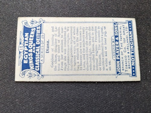 1912 Player's Classical Deities Card # 13 Diana - Goddess of Hunting (VG/EX) - Picture 2 of 3