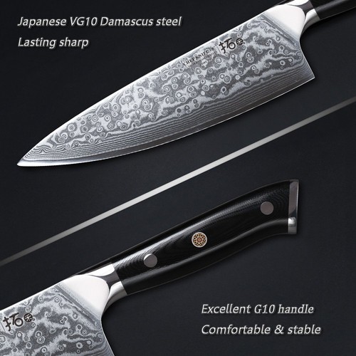 Japanese 8inch Chef Knife VG10 Damascus Steel Kitchen Meat Vegetables Cook Knife - Picture 3 of 6