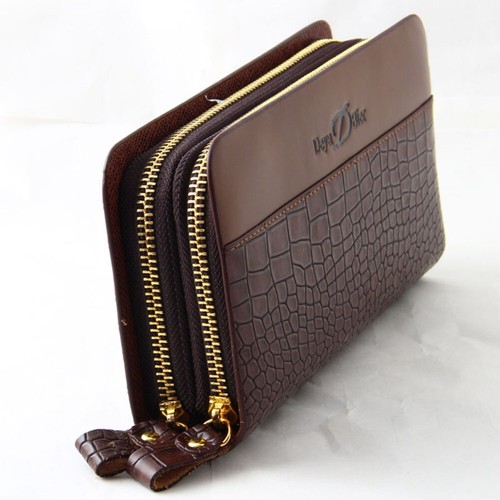 Bolso de mano grande con cremallera de cuero billetera larga para hombre - Imagen 10 de 12
