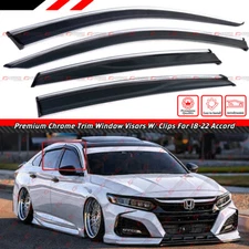 FOR 2018-2022 HONDA ACCORD CLIP-ON CHROME TRIM WINDOW VISOR RAIN GUARD DEFLECTOR