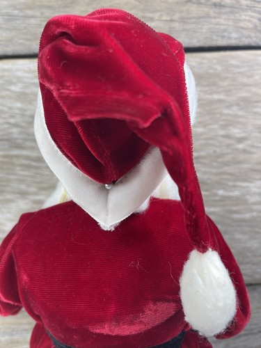 Vintage 13" Retro Kunststoff Gesicht stehend Santa Samt Anzug Pappbasis schrullig - Bild 12 von 24