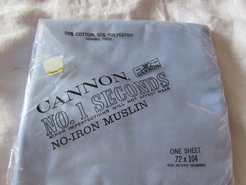 VTG Cannon blue flat bedding SHEET Muslin 72 x 104 linens Unopened 1970s Full - Picture 2 of 4