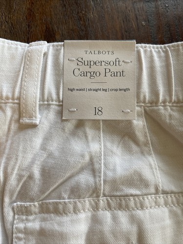 Talbots Pants Womens 18 White Supersoft High Waist Straight Leg Cargo Crop NWT - Picture 7 of 8