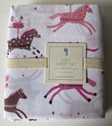 Pottery Barn Kids Lucy Pink Ballerina Horse Pony Twin Sheet Set NWT White Pink B