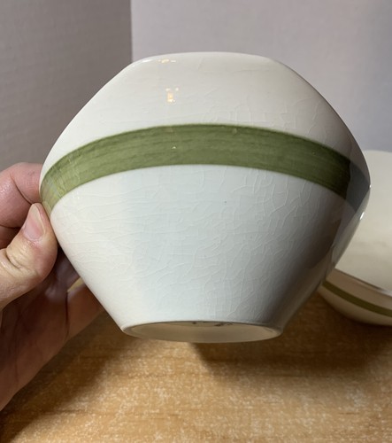 2 cuencos para servir pequeños vintage MCM Kasuga mayólica curry rayas verdes 6" - Imagen 5 de 11