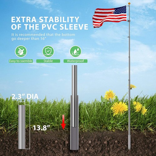25FT Telescoping Flag Pole Aluminum Outdoor FlagPole w/ 3x5 Polyester Flag &Ball - Picture 5 of 6