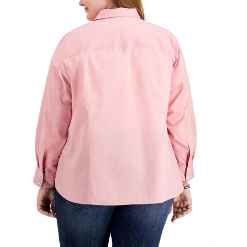 Tommy Hilfiger Women's Plus Cotton Work Button-Down Top 1X Bridal Rose NEW W TAG - Picture 2 of 2