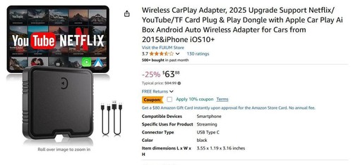 Wireless CarPlay Adapter 2025 Upgrade Support Netflix/YouTube Play Dongle - Photo 9/9