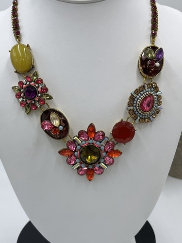 Betsey Johnson Vintage St Barts Pink Red Carnival Rhinestone Statement Necklace - 第 4/19 張圖片