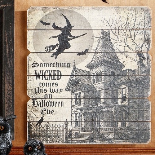 RAZ Imports 17.5" Halloween Arte de Pared Escena Bruja Casa Murciélagos Cuervo Halloween ¡NUEVO! - Imagen 2 de 2