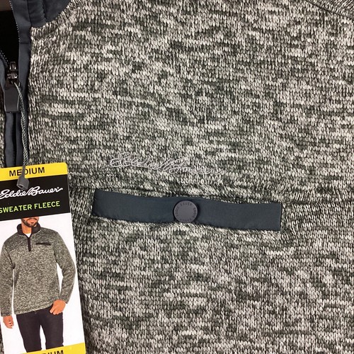 Eddie Bauer Sweater Fleece Men's Medium Gray Quarter Zip Long Sleeve Pullover - Picture 5 of 12