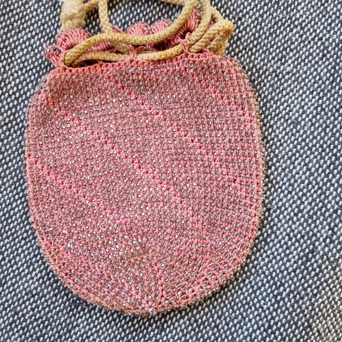 Antique Victorian /Edwardian FLAPPER 1920'S PINK DRAWSTRING RETICULE Beaded Bag - Picture 1 of 9