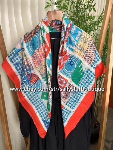 Sallys Cashmere Ring Scarf Wrap Shawl Geometric Print Soft Thin Delicate 78"*39" - Picture 2 of 29