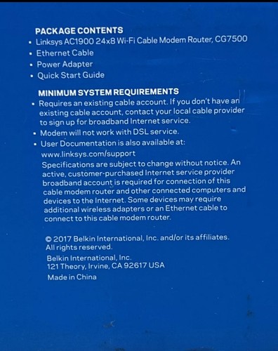 Linksys AC1900 Dual-Band Wi-Fi Cable Modem / Router - CG7500 - Picture 12 of 12