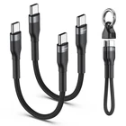 PD 60W Short USB C Cable (2 Pack), Keychain 6 Inch USB C Cable/Nylon Braided Typ