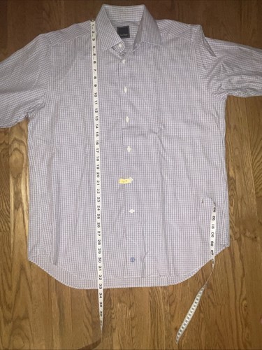 David Donahue Tattersail Cotton Shirt Rust / Blue Size 16 1/2 32/33 - Picture 8 of 14