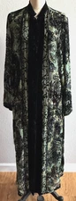 Citron Santa Monica Duster Maxi Rayon Burnout Silk Art-Wear Slit Sz Large EUC