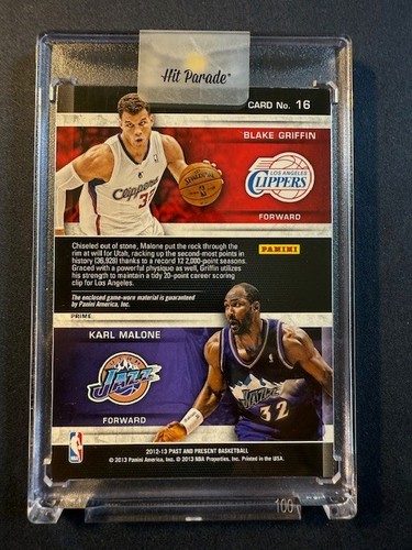 2012 Panini Past and Present Karl Malone & Blake Griffin Game Worn Card 18/25 - Picture 2 of 2