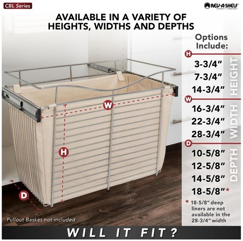 Rev-A-Shelf CBL-181618-1 Classic Closet 18" Cloth Canvas Basket - Beige - Picture 3 of 8