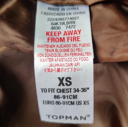 TOPMAN Bomberjacke Gr. XS braun Satin Cargo Herren Neu mit Etikett fällt groß aus, siehe Maße - Bild 6 von 9