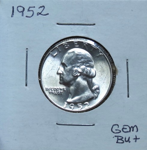 1952,  Gem BU+ Wash. Qt. Problem Free. 5J3BRCS-1A
