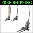 Charming 19" Cast Iron Cat Paper Towel and Toilet Paper Holder - Silver & Black